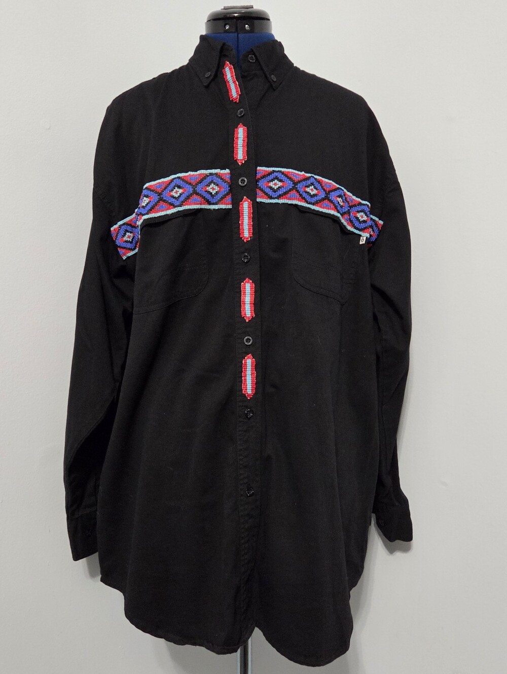 Vintage Aztec Beaded Button Down Shirt Size L